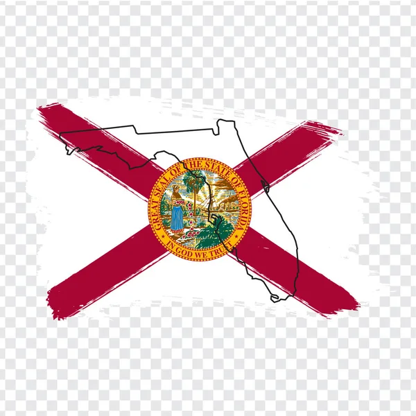 Bandera de Florida de pinceladas y mapa en blanco de Florida. Estados Unidos de América. Mapa de alta calidad Florida y bandera sobre fondo transparente. Vector de acciones. Ilustración vectorial EPS10 . — Archivo Imágenes Vectoriales