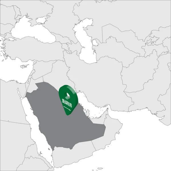 Reino de Arabia Saudita Mapa de ubicación en el mapa Asia. 3d Arabia Saudita bandera mapa marcador ubicación pin. Mapa de Arabia Saudita de alta calidad. Ilustración vectorial EPS10 . — Archivo Imágenes Vectoriales