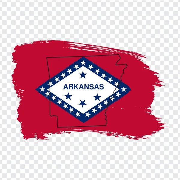 Flag of Arkansas from brush strokes and Blank map of Arkansas. United States of America. High quality map Arkansas and flag on transparent background. Stock vector. Vector illustration EPS10. — Stock Vector