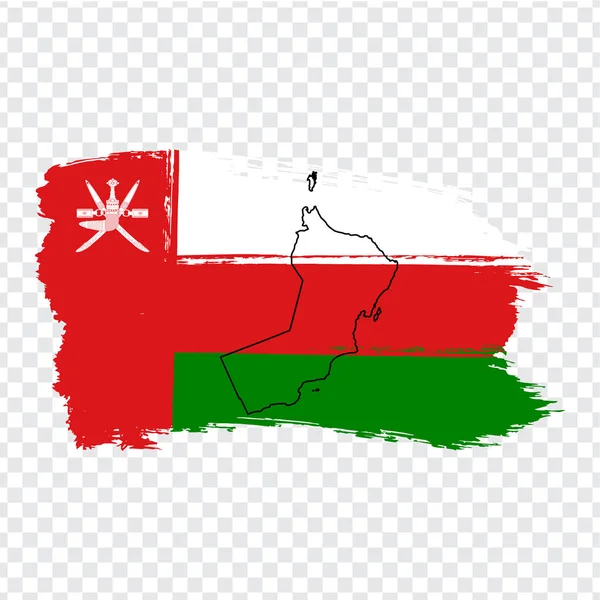 Bandiera Oman da pennellate e mappa vuota Oman. Mappa di alta qualità Oman e bandiera su sfondo trasparente. Vettore azionario. Illustrazione vettoriale EPS10 . — Vettoriale Stock