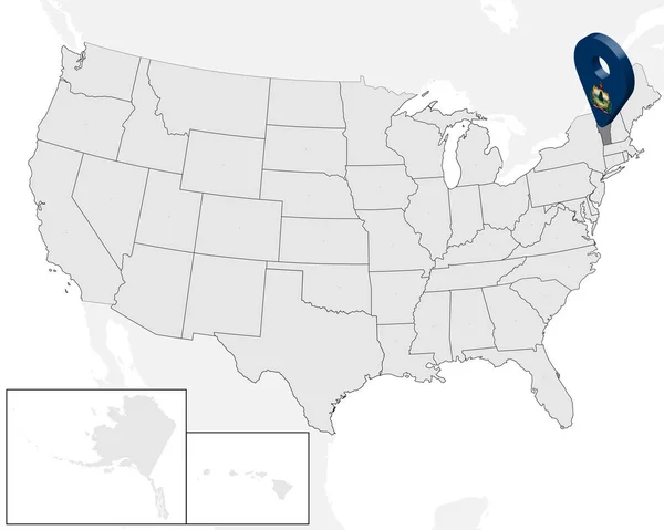 Lageplan des Bundesstaates Vermont auf Karte USA. 3d state vermont flag map marker location pin. hochwertige Karte von Vermont. Vektorabbildung eps10. — Stockvektor