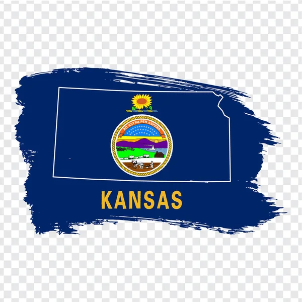 Bandeira de State Kansas de pinceladas e mapa em branco de Kansas. Estados Unidos da América. Mapa de alta qualidade Kansas e bandeira em fundo transparente. Vetor de estoque. Ilustração vetorial EPS10 . —  Vetores de Stock