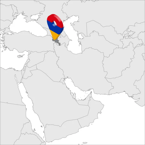 Armenië locatie kaart op kaart Azië. 3D Armenië vlag kaart marker locatie pin. Hoge kwaliteit kaart staat van Armenië. Vector illustratie Eps10. — Stockvector