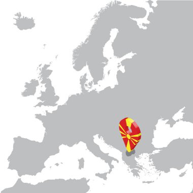 Harita Avrupa'da Kuzey Makedonya Konum Haritası. 3d Kuzey Makedonya bayrak harita işaretçi sidik yer pin. Kuzey Makedonya'nın yüksek kaliteli haritası. Vektör illüstrasyon Eps10.