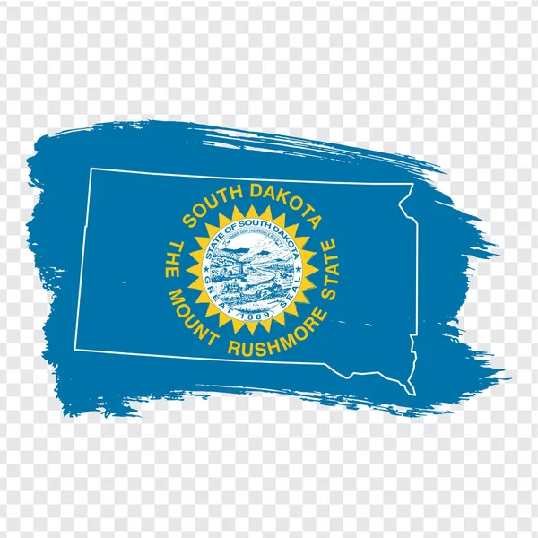 Flagge des Staates South Dakota aus Pinselstrichen und leere Karte von South Dakota. Vereinigte Staaten von Amerika. hochwertige Karte South Dakota und Flagge auf transparentem Hintergrund. Aktienvektor. eps10. — Stockvektor