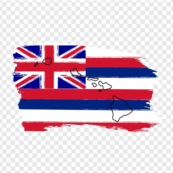 Flag of  State Hawaii from brush strokes and Blank map of  Hawaii. United States of America. High quality map Hawaii and flag on transparent background. Stock vector.  EPS10. — Stock Vector