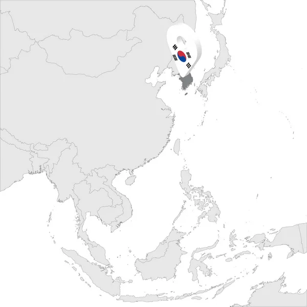 Republiken Koreas plats karta på karta Asien. 3D Republiken Korea flagga kartmarkör plats stift. Hög kvalitet karta över Republiken Korea. Karta över Sydkorea. Vektor illustration Eps10. — Stock vektor