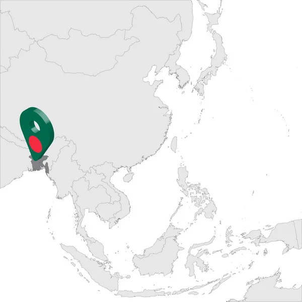 Bangladesh Mapa de ubicación en el mapa Asia. 3d Bandera de Bangladesh mapa marcador ubicación pin. Mapa de alta calidad de República Popular de Bangladesh. Sudeste Asiático. Ilustración vectorial EPS10 . — Archivo Imágenes Vectoriales