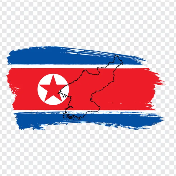 Bandera de la República Popular Democrática de Corea de pinceladas y mapa en blanco de la República Popular Democrática de Corea. Mapa de alta calidad de Corea del Norte y bandera sobre fondo transparente. Vector de acciones. EPS10 . — Vector de stock