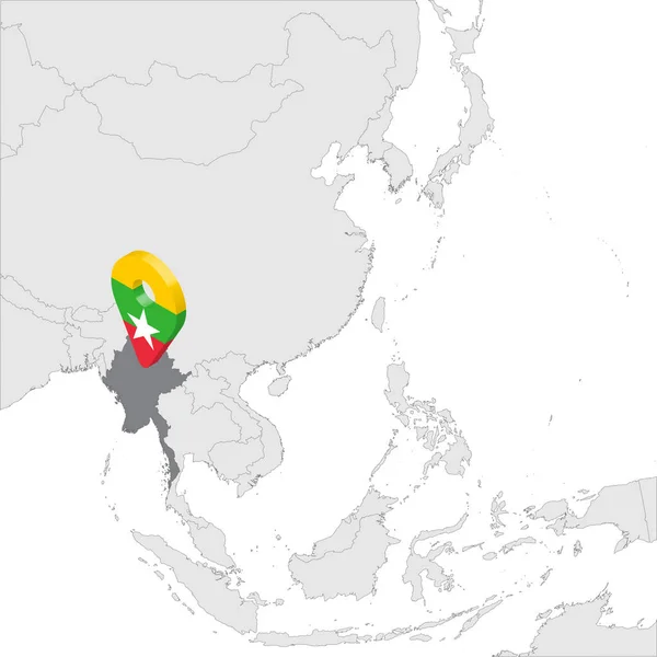 Myanmar Mapa de ubicación en el mapa Asia. 3d Myanmar bandera mapa marcador ubicación pin. Mapa de alta calidad de Myanmar. Sudeste Asiático. Ilustración vectorial EPS10 . — Archivo Imágenes Vectoriales