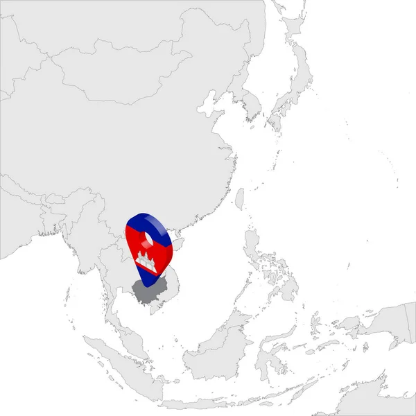 Καμπότζη Χάρτης τοποθεσίας χάρτη στην Ασία. 3 d Καμπότζη σημαία χάρτη θέση δείκτης PIN. Χάρτης υψηλής ποιότητας Βασίλειο της Καμπότζης. Στη Νοτιοανατολική Ασία. Απεικόνιση διανυσματικών eps10. — Διανυσματικό Αρχείο