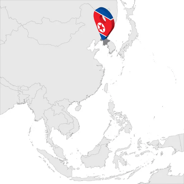 Koreańska Republika Ludowo-Demokratyczna Mapa lokalizacji na mapie Azja. 3D Korea Północna flaga Mapa znacznik lokalizacji znacznika. Wysokiej jakości Mapa Korei Północnej dla Twojego projektu, logo, aplikacji, UI. Eps10. — Wektor stockowy