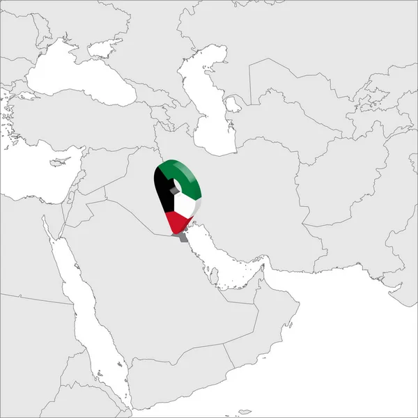 Estado de Kuwait Mapa de ubicación en el mapa Asia. 3d mapa de la bandera de Kuwait marcador de ubicación pin. Mapa de alta calidad Kuwait. Cercano Oriente. Ilustración vectorial EPS10 . — Archivo Imágenes Vectoriales
