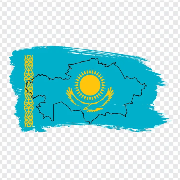 Bandera República de Kazajistán de pinceladas y mapa en blanco Kazajstán. Mapa de alta calidad Kazajstán y bandera sobre fondo transparente. Vector de acciones. EPS10 . — Vector de stock