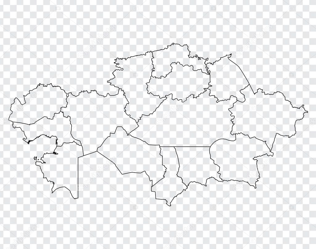 Blank map Republic of Kazakhstan. High quality map of Kazakhstan  with provinces on transparent background for your web site design, logo, app, UI. EPS10.
