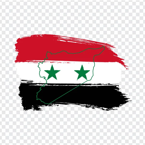 Flag  Syrian Arab Republic from brush strokes and Blank map Syria.  High quality map Syria and flag on transparent background. Stock vector.  EPS10. — Stock Vector