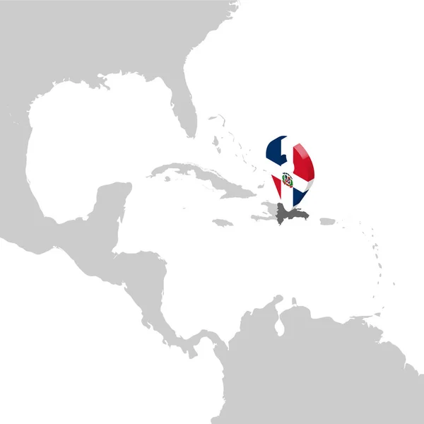 Dominican Republic Location Map on map Central America. 3d Dominican Republic flag map marker location pin. High quality map of Dominican Republic. Vector illustration EPS10. — Stock Vector