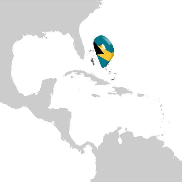 Commonwealth of The Bahamas Mapa de ubicación en el mapa América Central. 3d Bahamas bandera mapa marcador ubicación pin. Mapa de Bahamas de alta calidad. Ilustración vectorial EPS10 . — Vector de stock