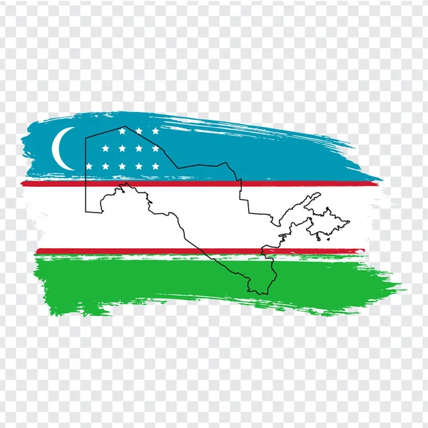 Bandera República de Uzbekistán de pinceladas y mapa en blanco Uzbekistán. Mapa de alta calidad Uzbekistán y bandera sobre fondo transparente. Vector de acciones. Ilustración vectorial EPS10 . — Vector de stock