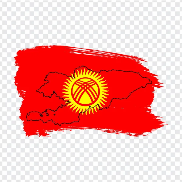 Flagge Kyrgyzrepublik von Pinselstrichen und leere Karte Kyrgyzstan. hochwertige Karte Kyrgyzstan und Flagge auf transparentem Hintergrund. Aktienvektor. Vektorabbildung eps10 — Stockvektor