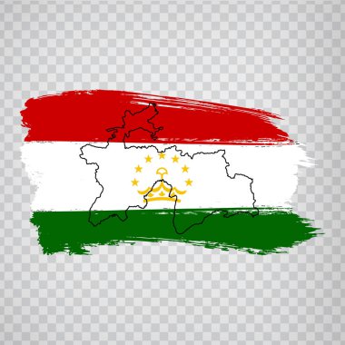 Fırça darbelerinden Tacikistan Bayrağı Cumhuriyeti ve Boş harita Tacikistan. Şeffaf arka plan üzerinde yüksek kaliteli harita Tacikistan ve bayrak. Stok vektörü. Vektör illüstrasyon Eps10