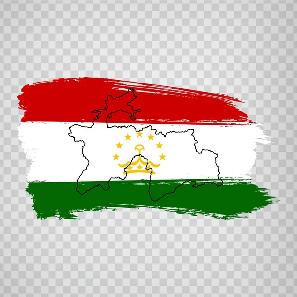 Bandiera Repubblica del Tagikistan da pennellate e mappa vuota Tagikistan. Mappa di alta qualità Tagikistan e bandiera su sfondo trasparente. Vettore azionario. Illustrazione vettoriale EPS10 — Vettoriale Stock
