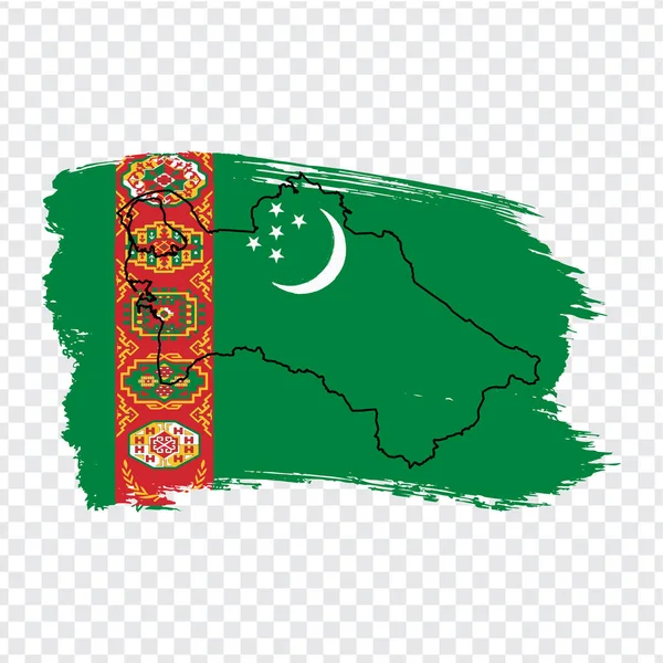 Bandera Turkmenistán de pinceladas y mapa en blanco Turkmenistán. Mapa de alta calidad Turkmenistán y bandera sobre fondo transparente. Vector de acciones. Ilustración vectorial EPS10 . — Vector de stock