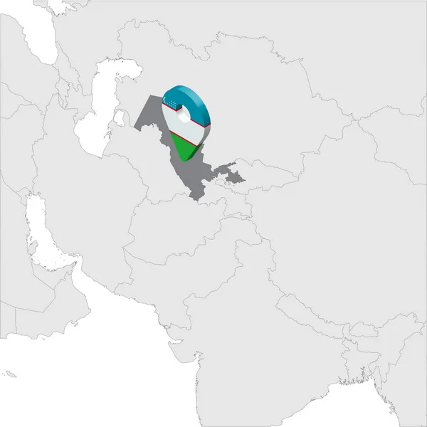 Mapa de Localização do Uzbequistão no mapa Ásia. 3d uzbequistão bandeira mapa marcador de localização pin. Mapa de alta qualidade República do Uzbequistão. Ásia Central. Ilustração vetorial EPS10 . — Vetor de Stock