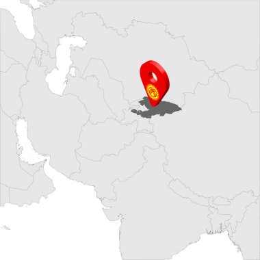 Harita Asya'da Kırgızistan Konum Haritası. 3d Kırgızistan bayrak haritası işaretyer pin. Yüksek kaliteli harita Kırgızistan. Orta Asya. Vektör illüstrasyon Eps10.