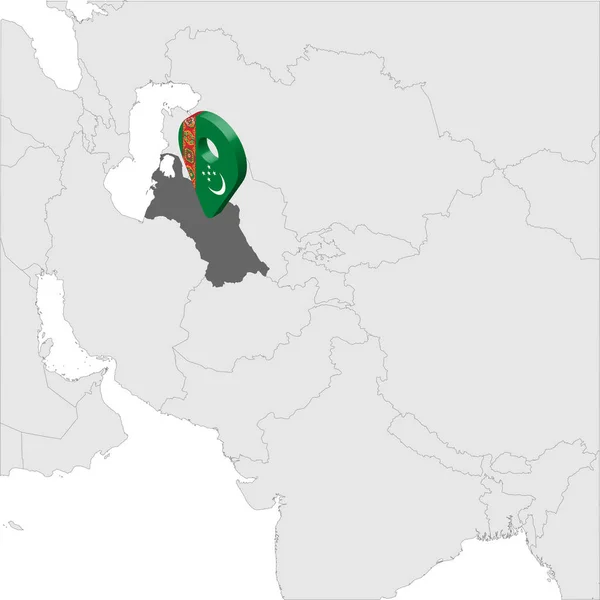 Turkmenistan plats karta på karta Asien. 3D Turkmenistan flagga kartmarkör plats stift. Hög kvalitet karta Turkmenistan. Centralasien. Vektor illustration Eps10. — Stock vektor