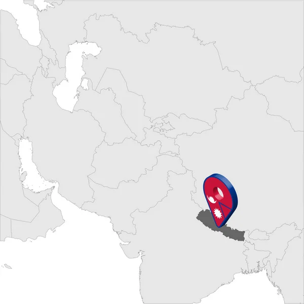 Nepal Mapa de ubicación en el mapa Asia. Mapa de la bandera de Nepal 3d marcador de ubicación pin. Mapa de alta calidad República Democrática Federal de Nepal. Sur de Asia. Ilustración vectorial EPS10 . — Archivo Imágenes Vectoriales