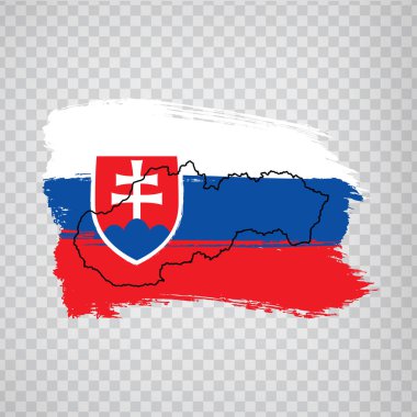 Fırça darbelerinden Slovakya'yı ve Boş haritaSlovak Cumhuriyeti'ni işaretleyin. Yüksek kaliteli harita Slovakya ve şeffaf arka plan üzerinde bayrak. Stok vektörü. Vektör illüstrasyon Eps10.