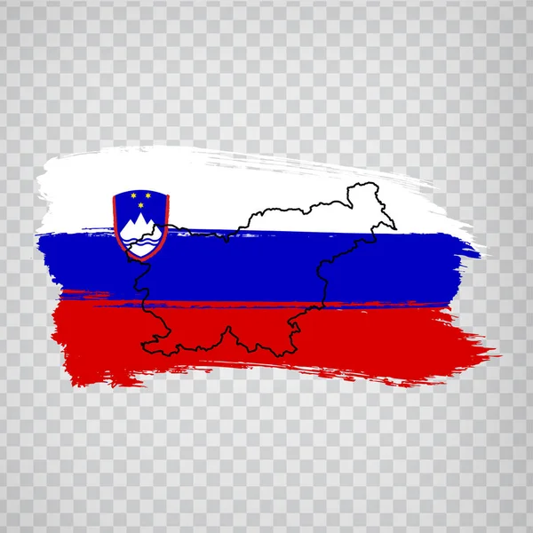 Bandera Eslovenia de pinceladas y mapa en blanco República de Eslovenia. Mapa de alta calidad Eslovenia y bandera sobre fondo transparente. Vector de acciones. Ilustración vectorial EPS10 . — Vector de stock