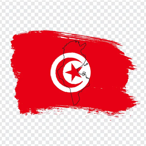 Drapeau République tunisienne de coups de pinceau et carte vierge République tunisienne. Carte de haute qualité Tunisie et drapeau sur fond transparent. Vecteur de stock. Illustration vectorielle EPS10 . — Image vectorielle