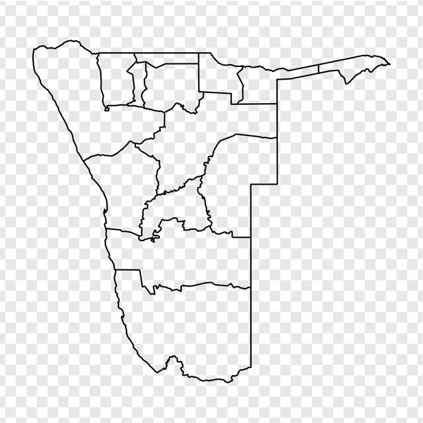 Blank map Republic of Namibia. High quality map of  Namibia with provinces on transparent background for your web site design, logo, app, UI. Stock vector.  EPS10.