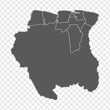 Boş harita Surinam. Web sitesi tasarımı, logosu, uygulaması, Ui için şeffaf arka plan üzerinde iller ile Surinam yüksek kaliteli harita. Stok vektörü. Eps10. 