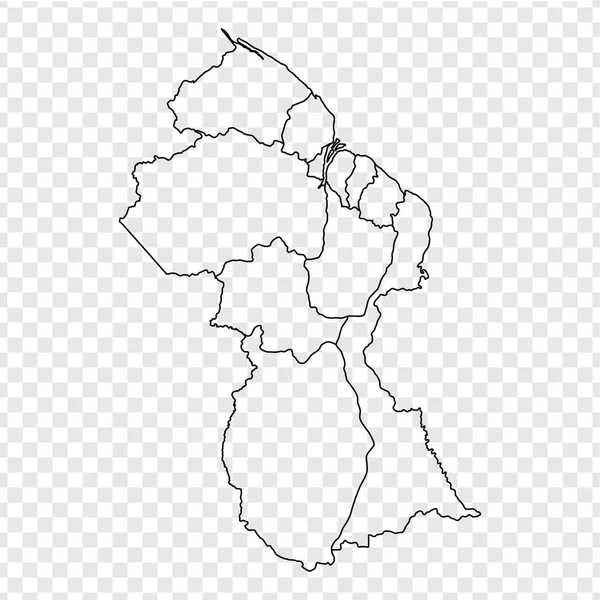 Carta bianca Guyana. Mappa di alta qualità della Guyana con province su sfondo trasparente per la progettazione del tuo sito web, logo, app, UI. Vettore azionario. EPS10 . — Vettoriale Stock