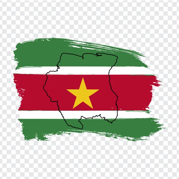 Vlajka Surinamu Tahů Štětce Prázdná Mapa Surinam Mapa Vysoké Kvality — Stockový vektor