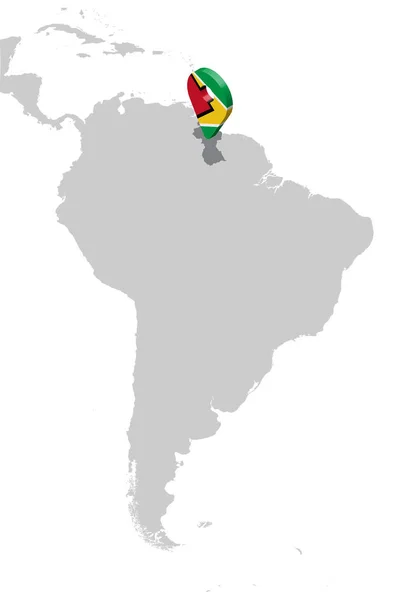 Mapa de Localização do Guiana no mapa América do Sul. 3d bandeira da Guiana mapa marcador de localização pin. Mapa de alta qualidade da Guiana. Ilustração vetorial EPS10 . — Vetor de Stock