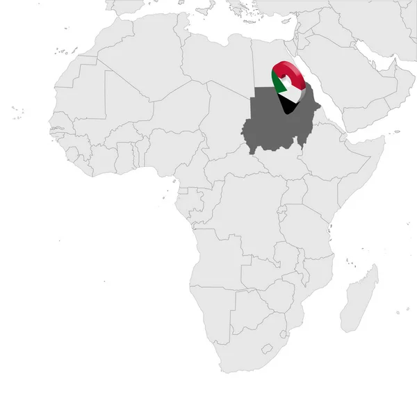 Locatie kaart van Soedan op kaart Afrika. 3D Soedan vlag kaart marker locatie pin. Kaart van hoge kwaliteit van Soedan. Vector illustratie Eps10. — Stockvector