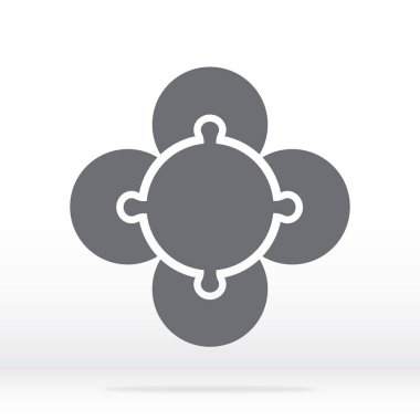 Gri basit simge bulmaca. Dört öğe ve gri arka plan üzerinde merkezi basit simge bulmaca. Düz tasarım. Vektör illüstrasyon Eps10.