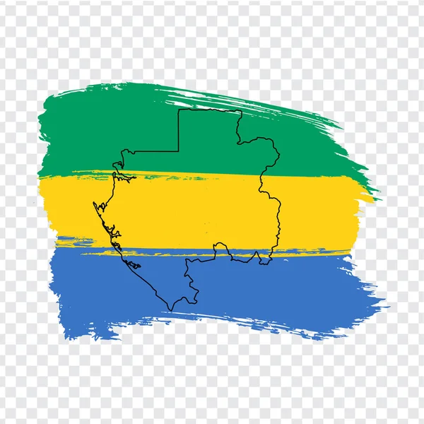 Flagge Gabon von Pinselstrichen und leere Karte Gabon. hochwertiges Kartengabon und Flagge auf transparentem Hintergrund. Afrika. Aktienvektor. Vektorabbildung eps10 — Stockvektor