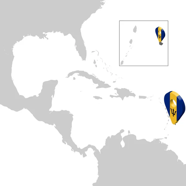 Mapa de ubicación de Barbados en el mapa América Central. 3d Bandera de Barbados mapa marcador ubicación pin. Mapa de alta calidad Barbados. Ilustración vectorial EPS10 . — Vector de stock