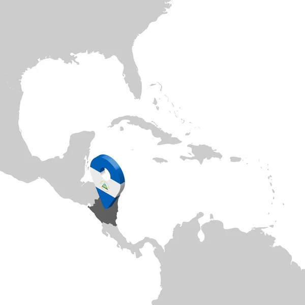 Mapa de ubicación Nicaragua en el mapa América Central. 3d mapa de la bandera de Nicaragua marcador de ubicación pin. Mapa de alta calidad Nicaragua. Ilustración vectorial EPS10 . — Vector de stock