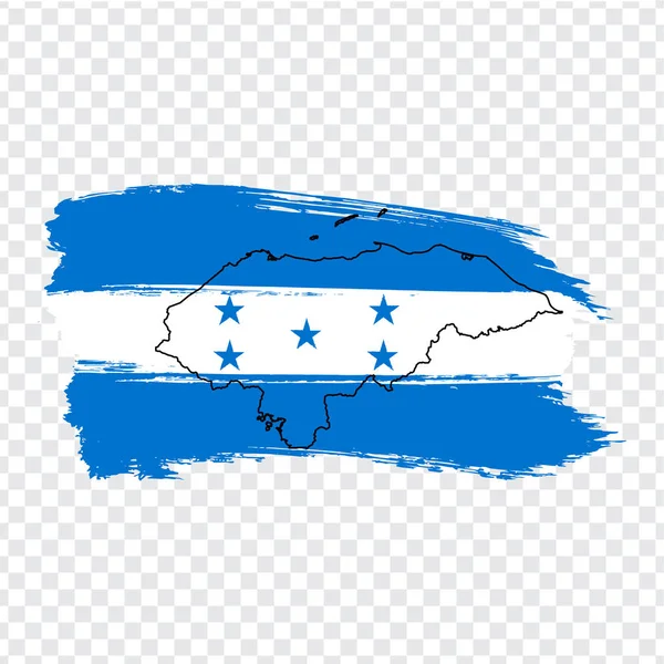 Bendera Honduras dari sapuan kuas dan peta kosong Honduras. Peta berkualitas tinggi Republik Honduras dan bendera pada latar belakang transparan. Vektor saham. Ilustrasi Vektor EPS10 . - Stok Vektor