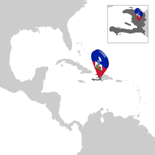 Mapa de ubicación de Haití en el mapa América Central. 3d mapa de la bandera de Haití marcador ubicación pin. Mapa de alta calidad República de Haití. Ilustración vectorial EPS10 . — Vector de stock