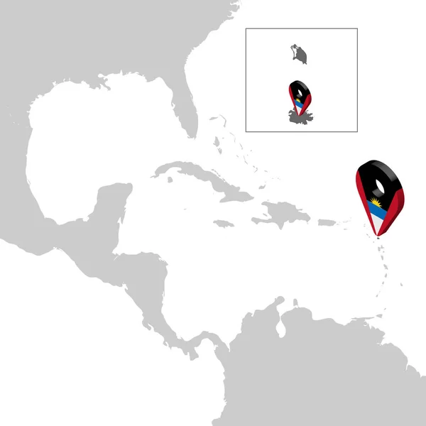Mapa de ubicación de Antigua y Barbuda en el mapa América Central. 3d Antigua y Barbuda bandera mapa marcador ubicación pin. Mapa de alta calidad Antigua y Barbuda. Ilustración vectorial EPS10 — Vector de stock
