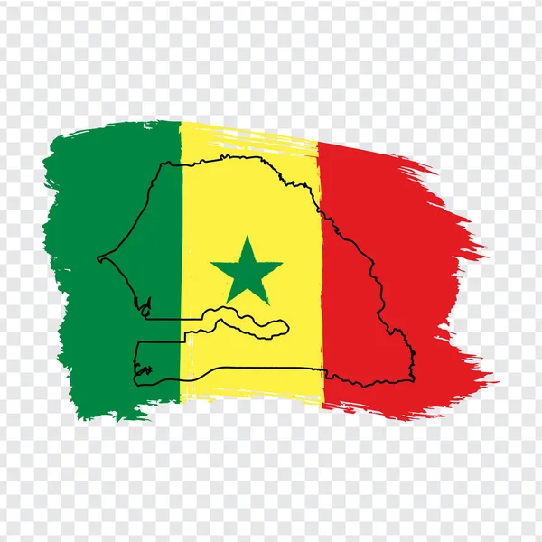 Flagga Senegal från penseldrag och tom karta Senegal. Hög kvalitet karta Senegal och flagga på transparent bakgrund. Afrika. Lager vektor. Vektor illustration Eps10. — Stock vektor