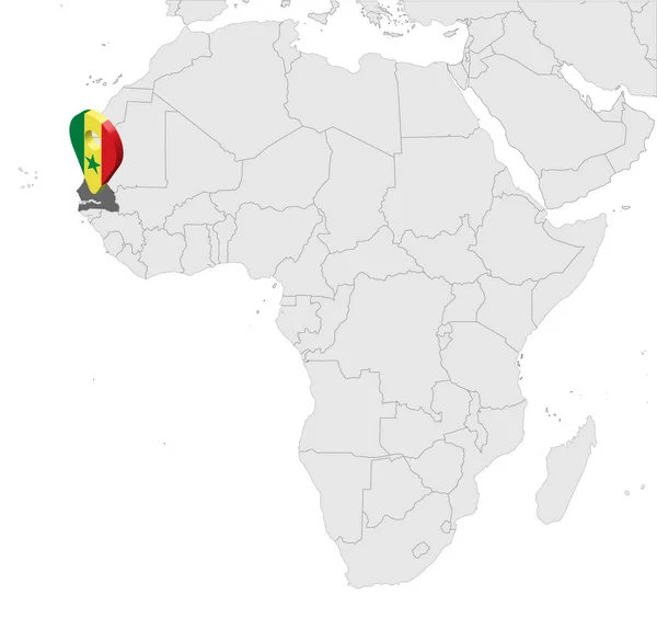 Localização Mapa República do Senegal no mapa África. 3d Senegal bandeira mapa marcador pino de localização. Mapa de alta qualidade do Senegal. Ilustração vetorial EPS10 . — Vetor de Stock