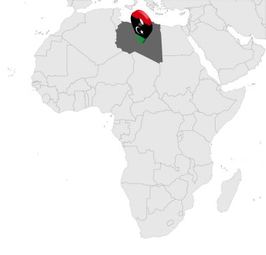 Harita Afrika Libya Konum Haritası. 3d Libya Devlet bayrak harita işaretçisi yer pin. Libya'nın yüksek kaliteli haritası. Vektör illüstrasyon Eps10.